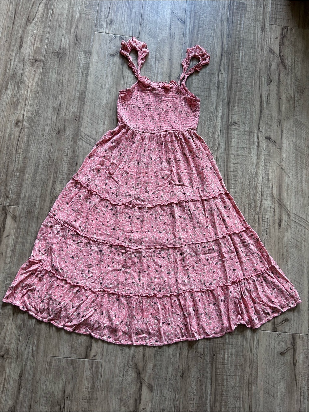Papa Vancouver small shop Pink Floral Tiered Sundress smocked top Ruffle Straps - Picture 5 of 5
